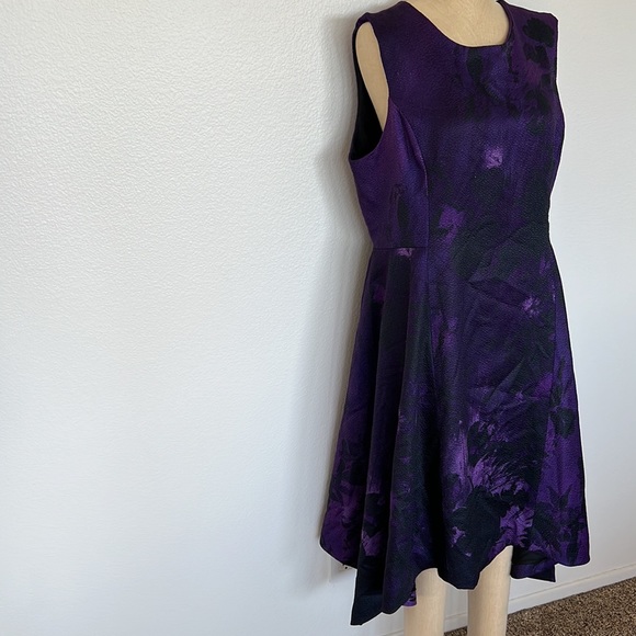 N Natori Women's Abstract Floral Jacquard A Line Dress Purple Size 14 - Picture 4 of 10